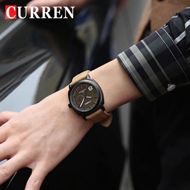 Men's Leather Strap Black Dial Watch