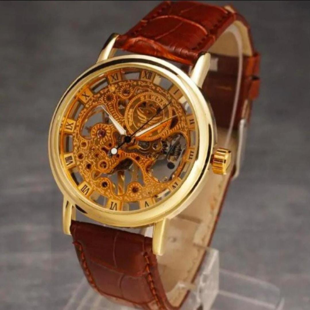 Men's Roman Dial Leather Strap watch