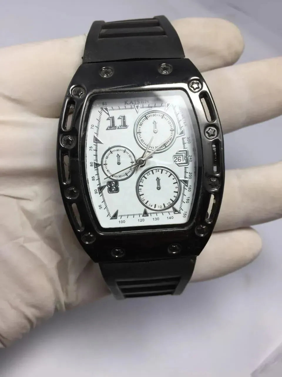 Black square chronograph with date watch for men