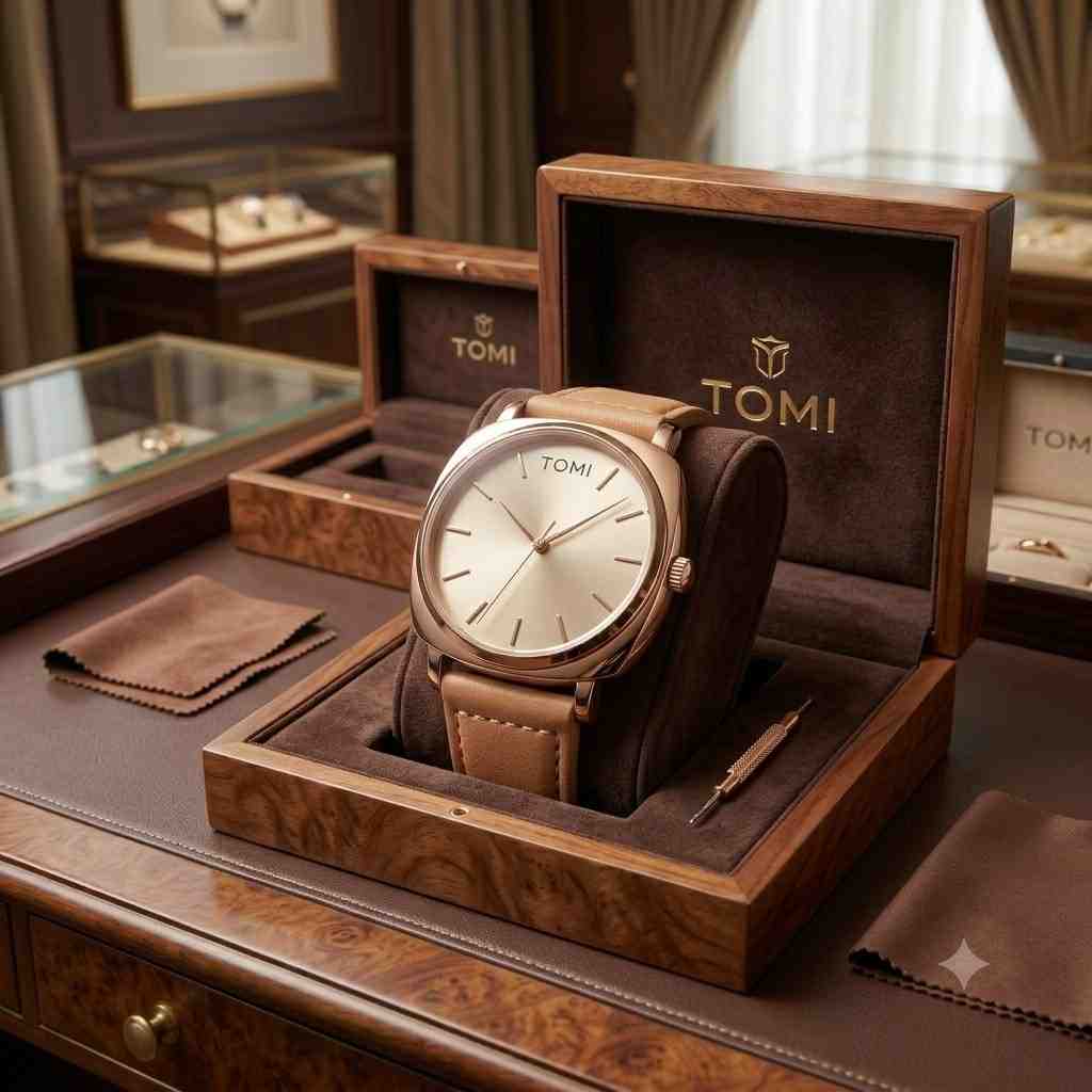 TOMI Classic Rose Gold Leather Watch – Elegant Minimalist Men's Timepiece