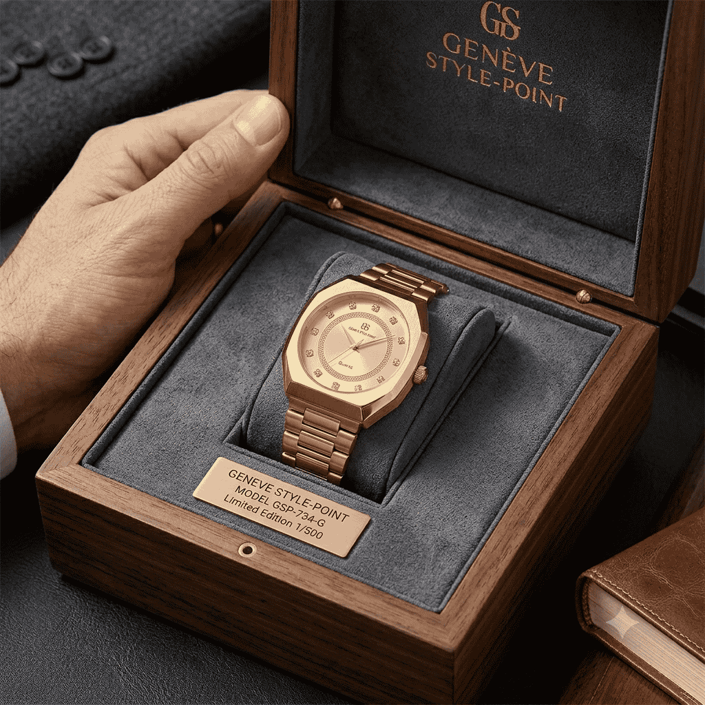 Universe Point Octagonal Gold Quartz Men's Luxury Watch