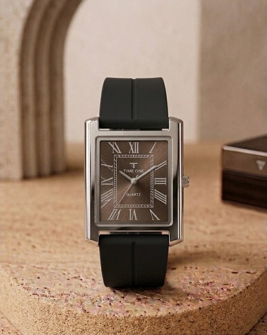 TIME ONE Luxury Rectangular Quartz Watch with Magnetic Lock Rubber Strap