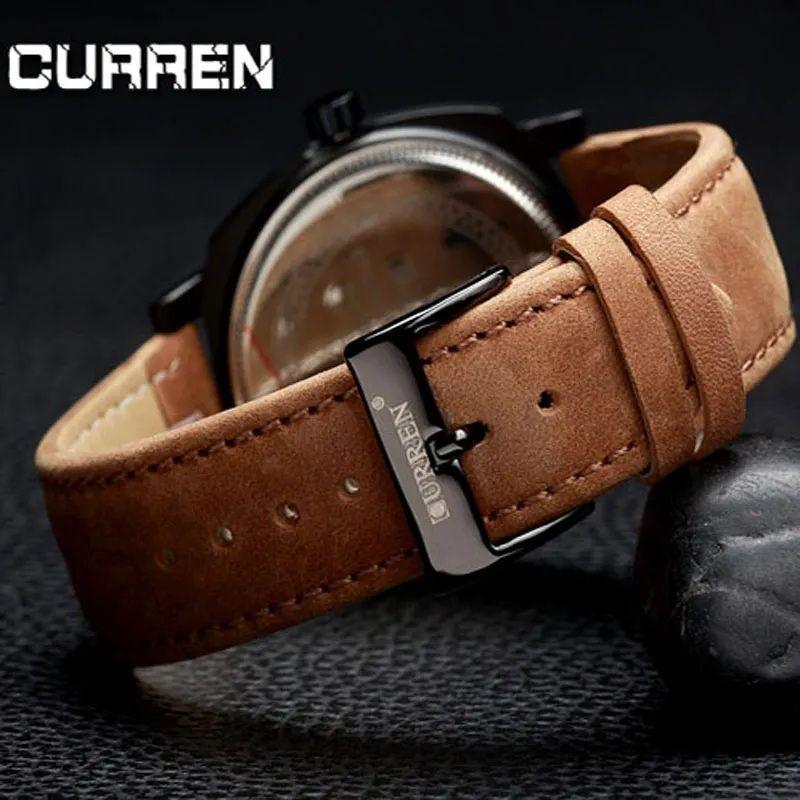 Men's Leather Strap Black Dial Watch