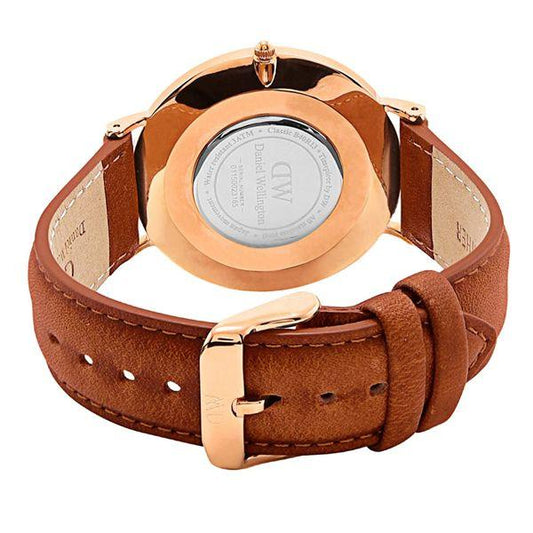 Men's Leather Strap Golden Dial Watch