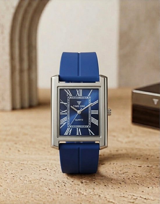 TIME ONE Luxury Rectangular Quartz Watch with Magnetic Lock Rubber Strap