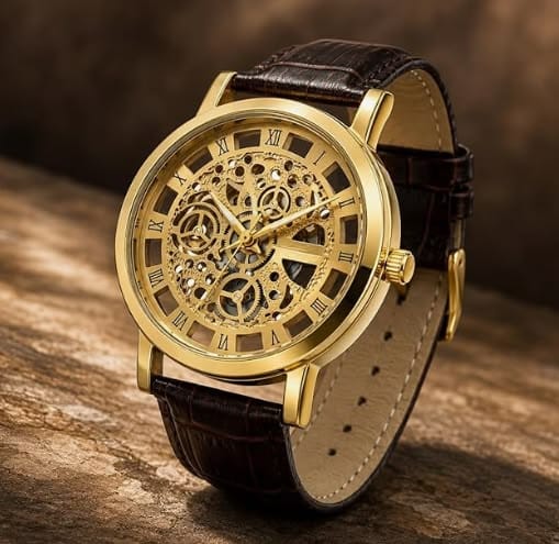 Men's Roman Dial Leather Strap watch
