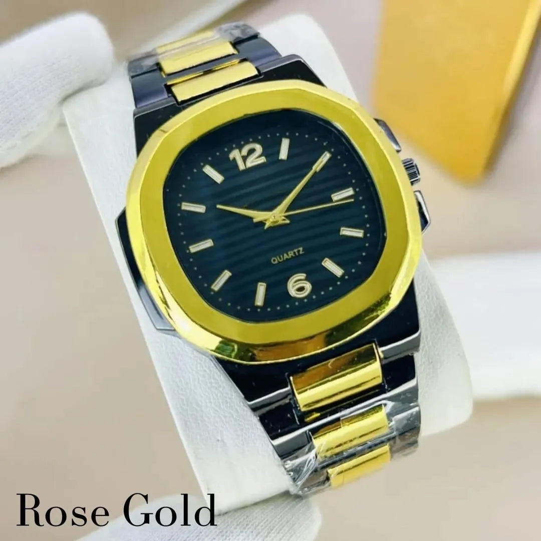Men's Square  premium Watch Black Dial Silver Chain Strep
