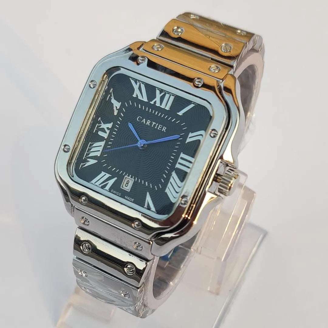 Cartier Men's Stainless Steel Watch with Roman Numeral & Blue Second Hand