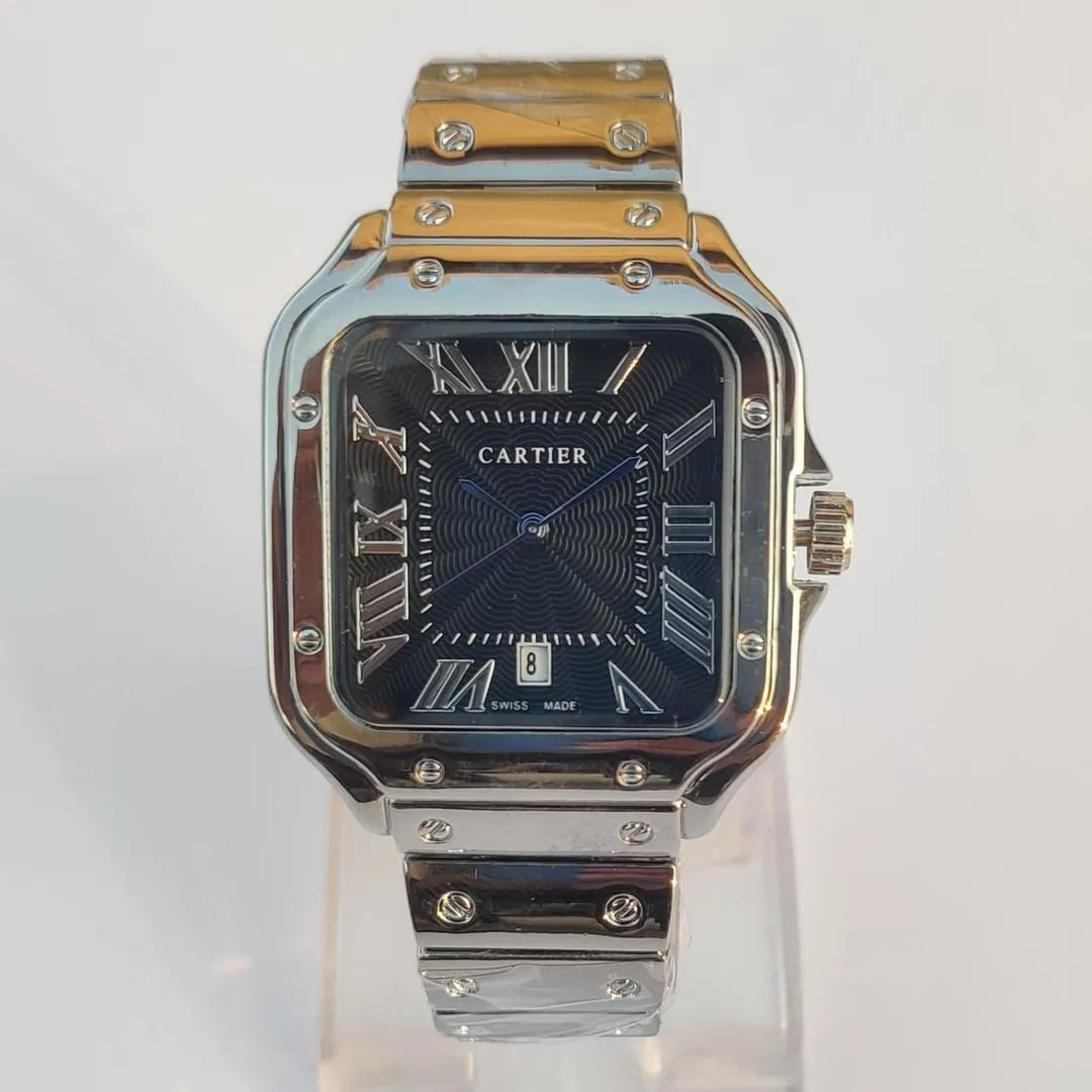 Cartier Men's Stainless Steel Watch with Roman Numeral & Blue Second Hand