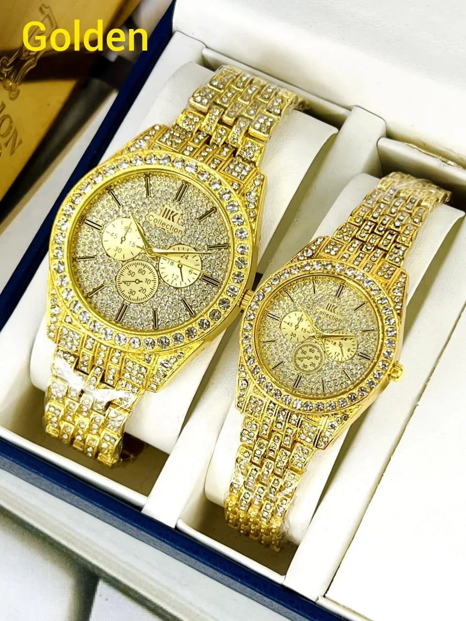 Golden Couple watch with diamond stone for couple