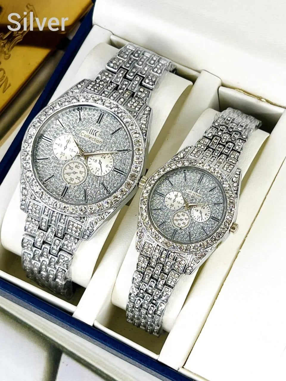 Golden Couple watch with diamond stone for couple