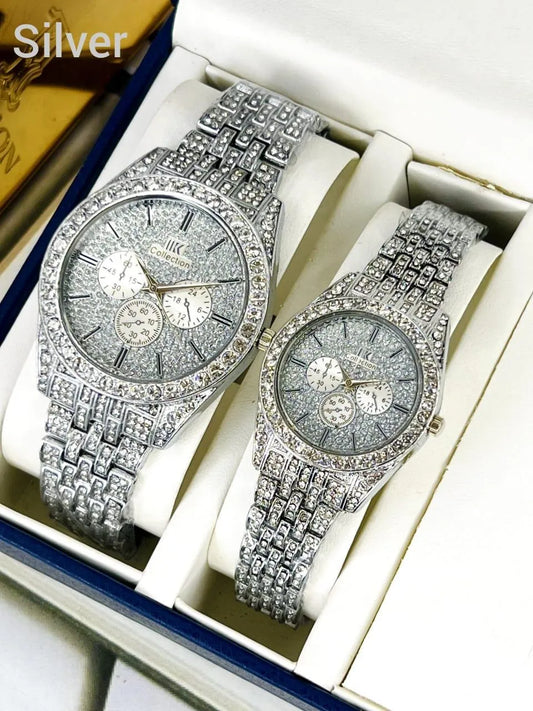Golden Couple watch with diamond stone for couple