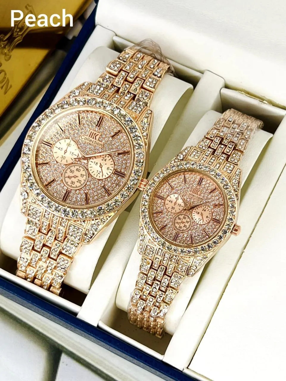 Golden Couple watch with diamond stone for couple