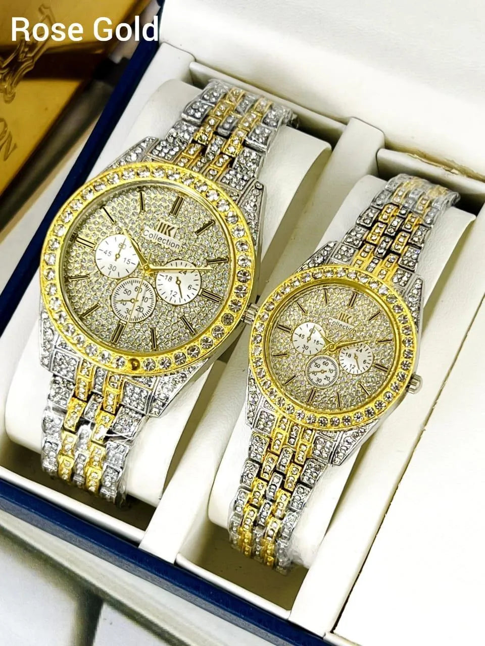 Golden Couple watch with diamond stone for couple