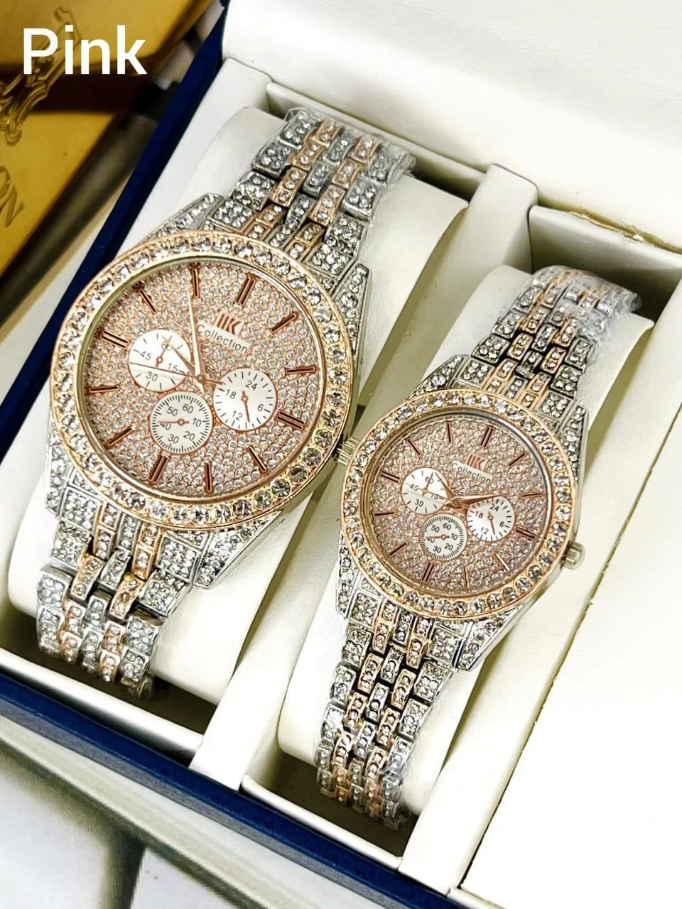 Golden Couple watch with diamond stone for couple