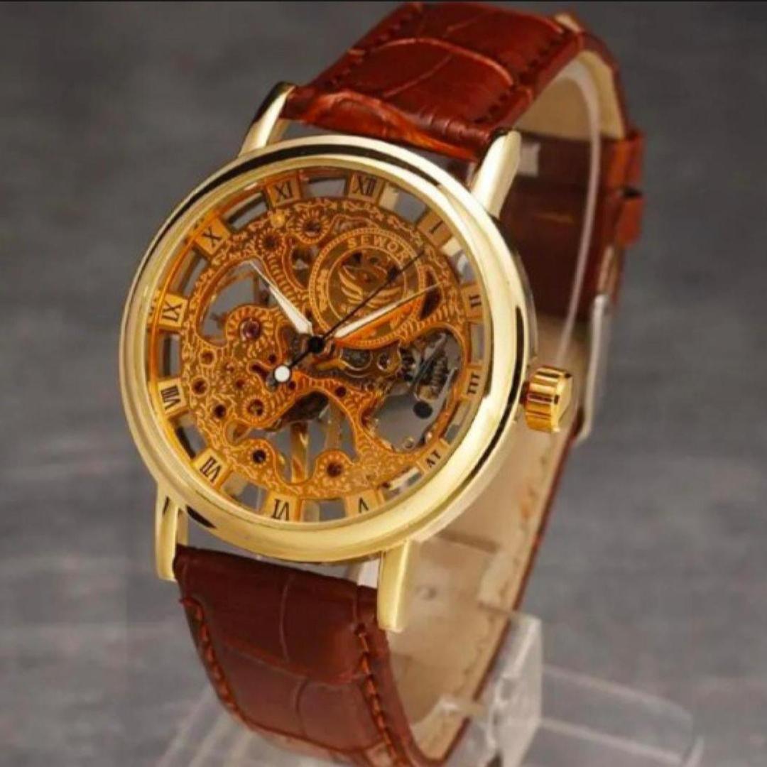 Men's Roman Dial Leather Strap watch