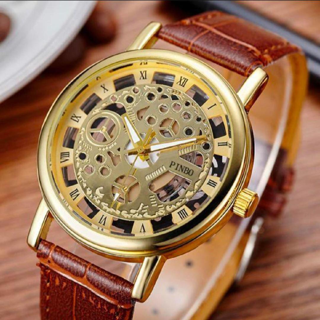 Men's Roman Dial Leather Strap watch