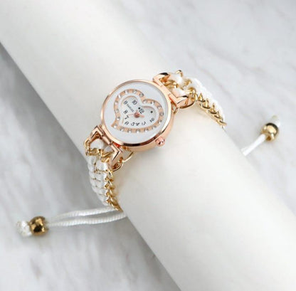 Heart Shaped Quartz Watch For Women's with chain strep