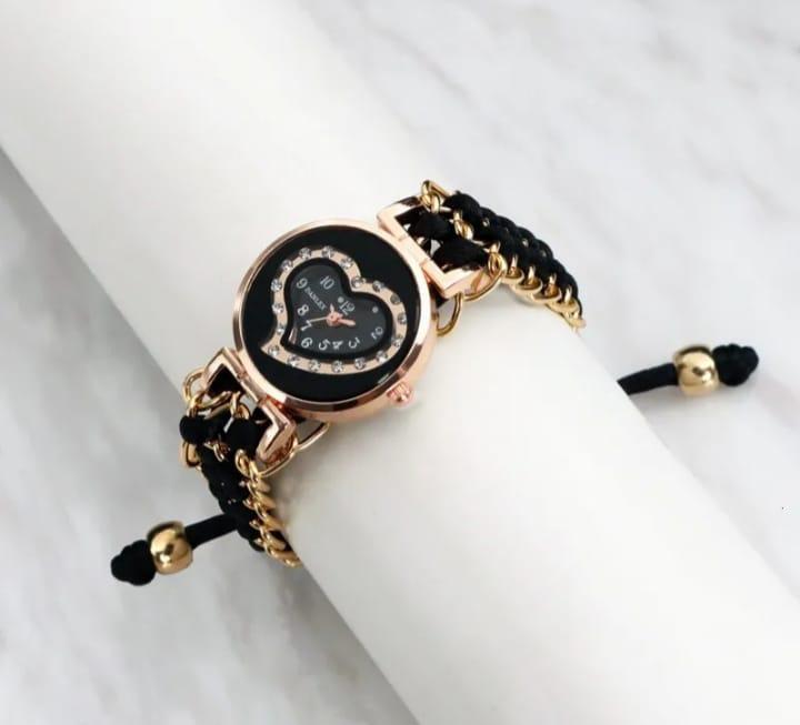 Heart Shaped Quartz Watch For Women's with chain strep