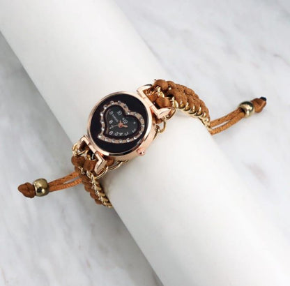 Heart Shaped Quartz Watch For Women's with chain strep
