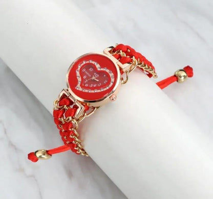 Heart Shaped Quartz Watch For Women's with chain strep
