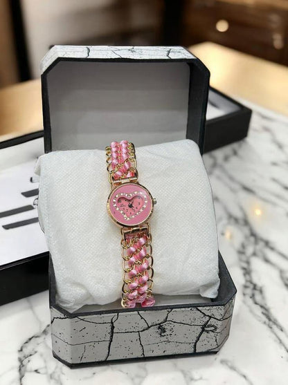 Heart Shaped Quartz Watch For Women's with chain strep