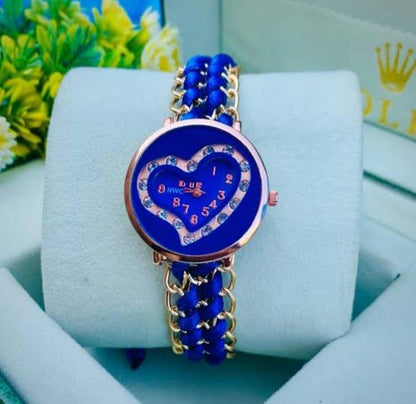 Heart Shaped Quartz Watch For Women's with chain strep