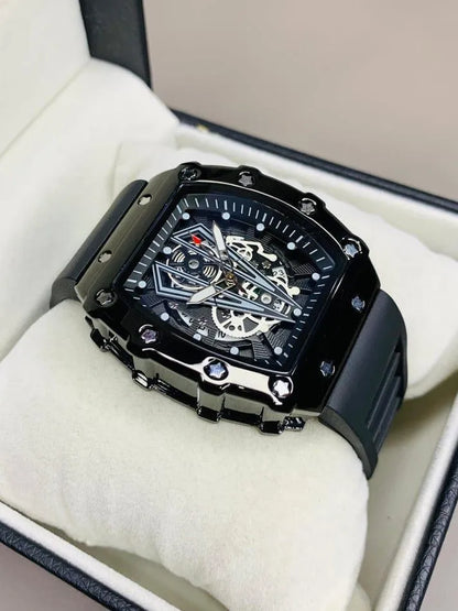 Luxury Skeleton Dial Men's Watch – Premium Black Silicone Strap
