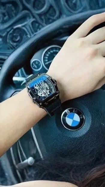 Luxury Skeleton Dial Men's Watch – Premium Black Silicone Strap