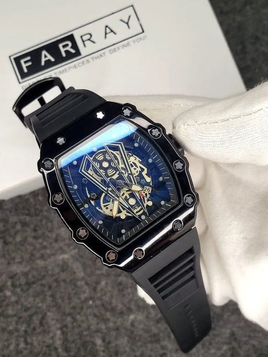 Luxury Skeleton Dial Men's Watch – Premium Black Silicone Strap