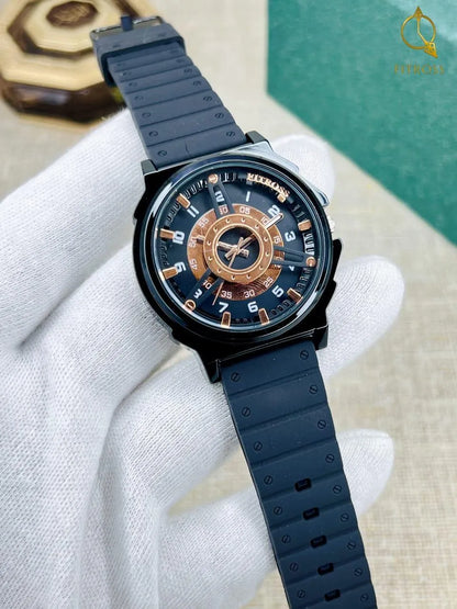 Men's Black Gold Dial Rubber Strap Watch