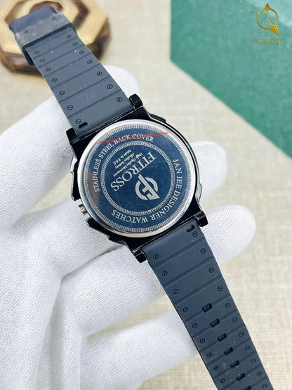 Men's Black Gold Dial Rubber Strap Watch