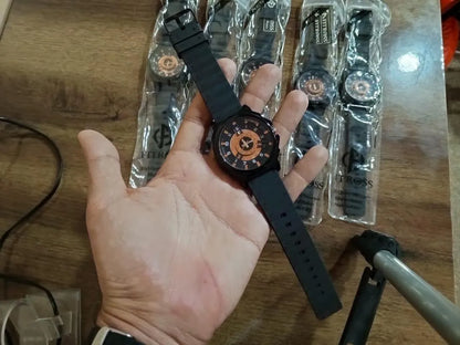 Men's Black Gold Dial Rubber Strap Watch