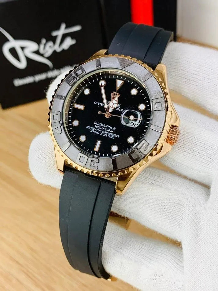 Men's Rolex Submariner Gold Black Watch with Smart Lock