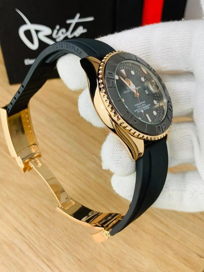 Men's Rolex Submariner Gold Black Watch with Smart Lock