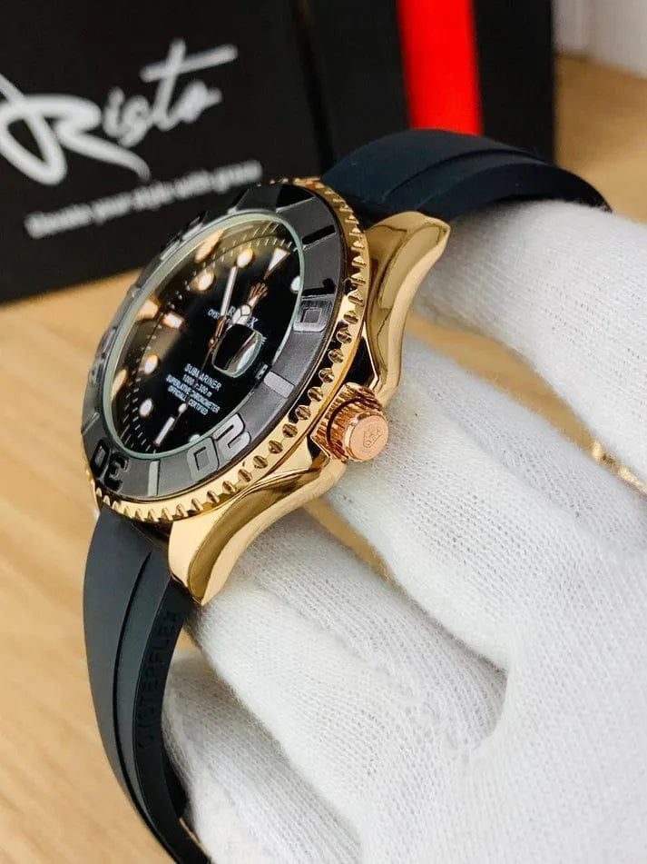 Men's Rolex Submariner Gold Black Watch with Smart Lock