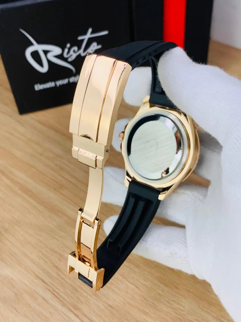 Men's Rolex Submariner Gold Black Watch with Smart Lock