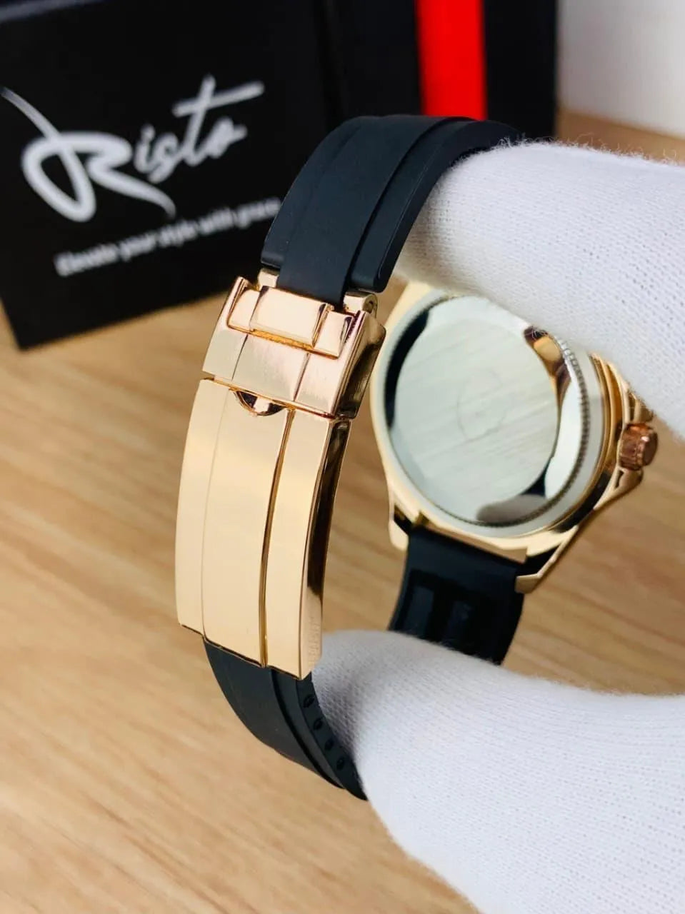 Men's Rolex Submariner Gold Black Watch with Smart Lock