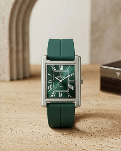 TIME ONE Luxury Rectangular Quartz Watch with Magnetic Lock Rubber Strap