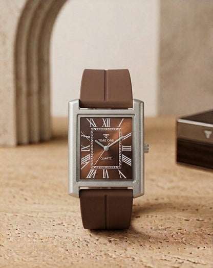 TIME ONE Luxury Rectangular Quartz Watch with Magnetic Lock Rubber Strap