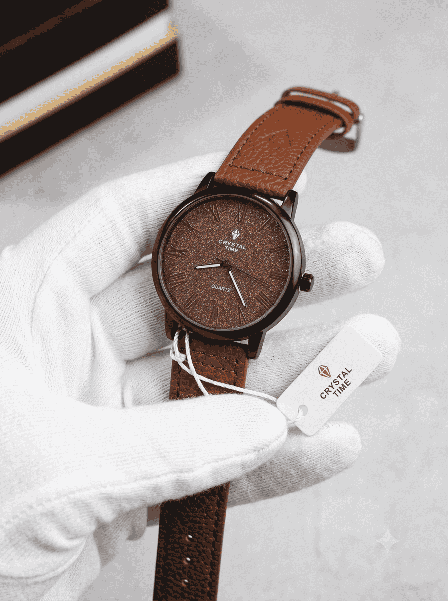 Crystal Time Elegant Brown Quartz Watch – Classic Leather Strap