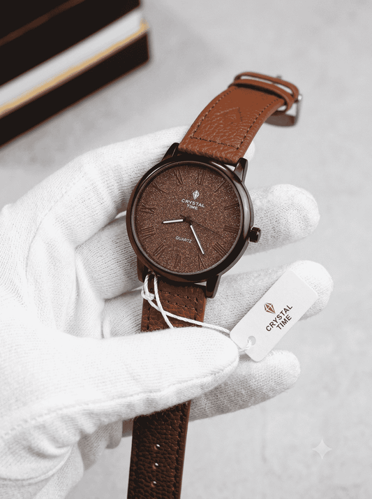 Crystal Time Elegant Brown Quartz Watch – Classic Leather Strap