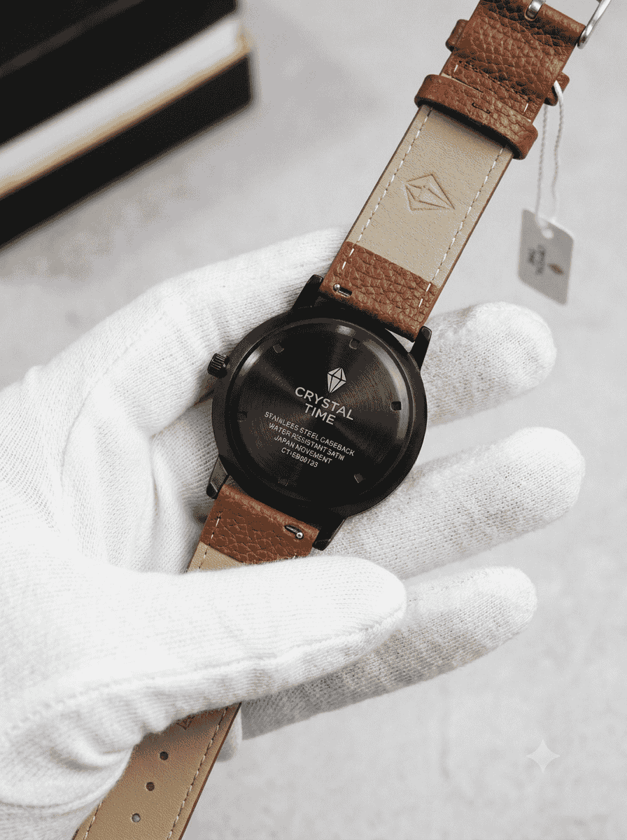 Crystal Time Elegant Brown Quartz Watch – Classic Leather Strap