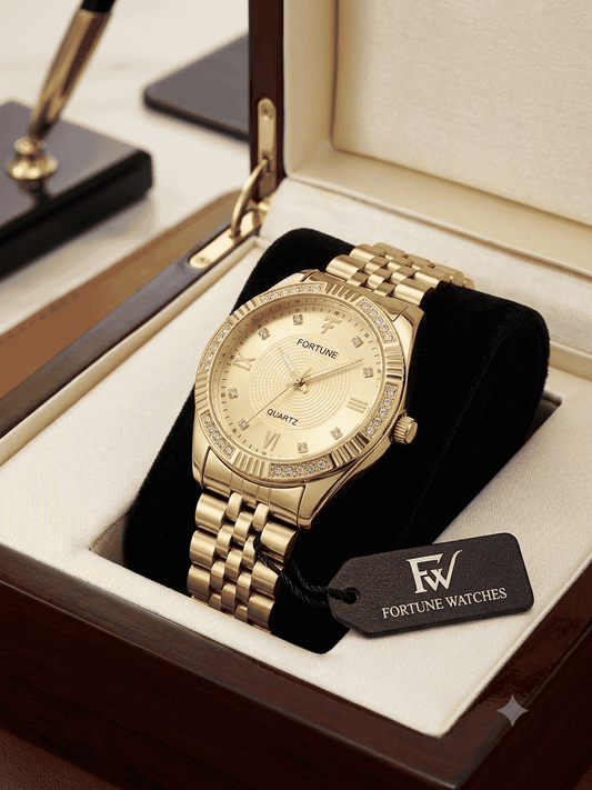 Fortune Luxury Gold Quartz Watch – Diamond Accent Stainless Steel