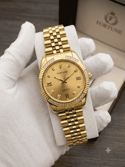 Fortune Luxury Gold Quartz Watch – Diamond Accent Stainless Steel