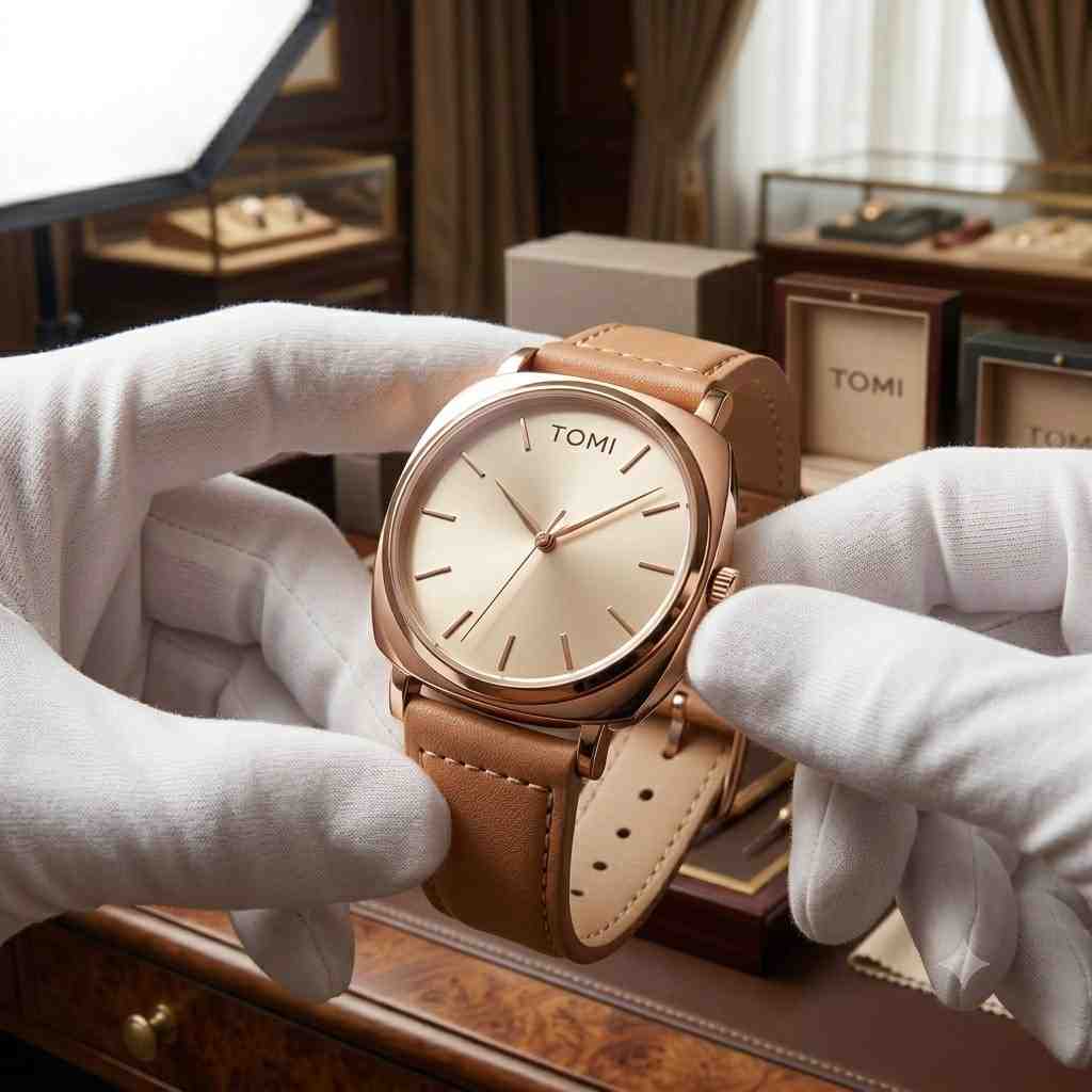 TOMI Classic Rose Gold Leather Watch – Elegant Minimalist Men's Timepiece