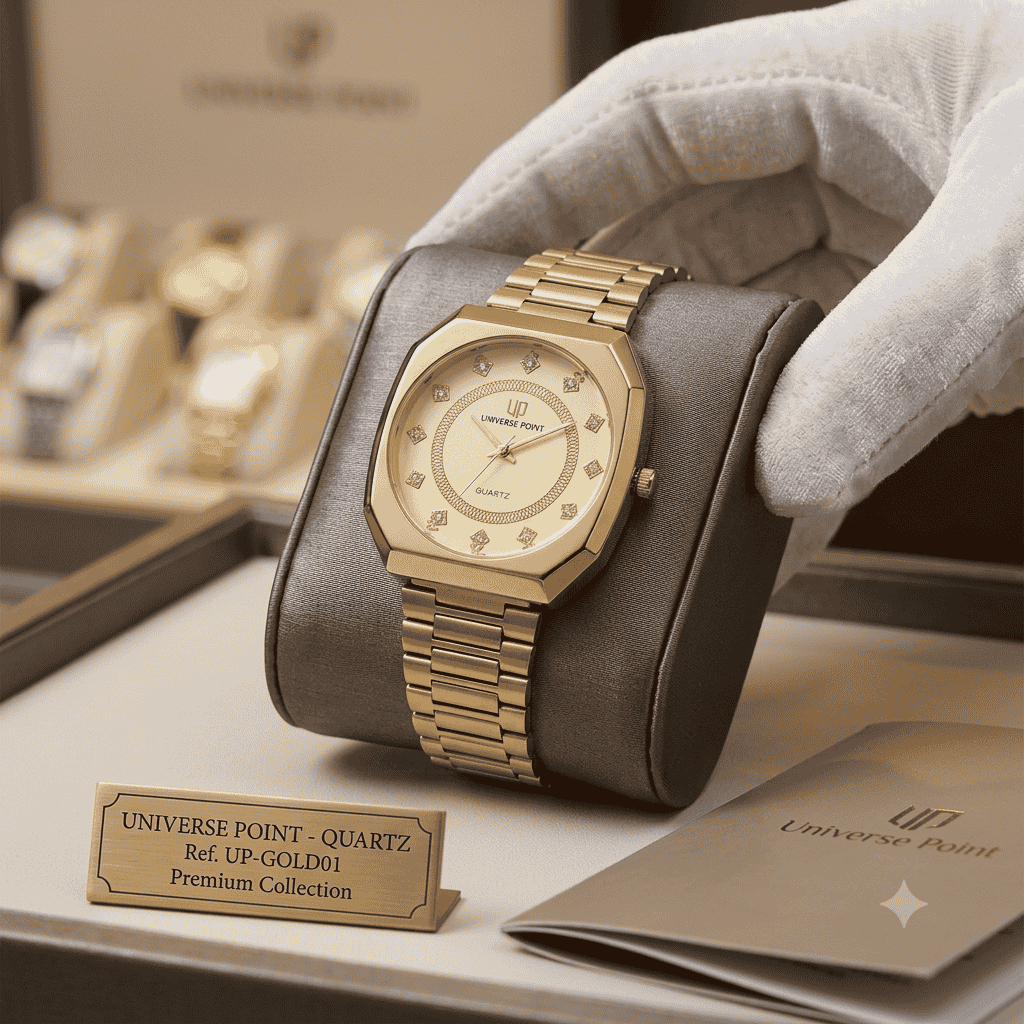 Universe Point Octagonal Gold Quartz Men's Luxury Watch