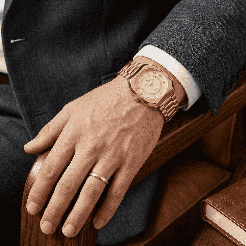 Universe Point Octagonal Gold Quartz Men's Luxury Watch