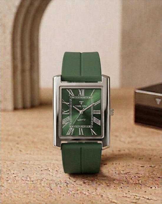 TIME ONE Luxury Rectangular Quartz Watch with Magnetic Lock Rubber Strap