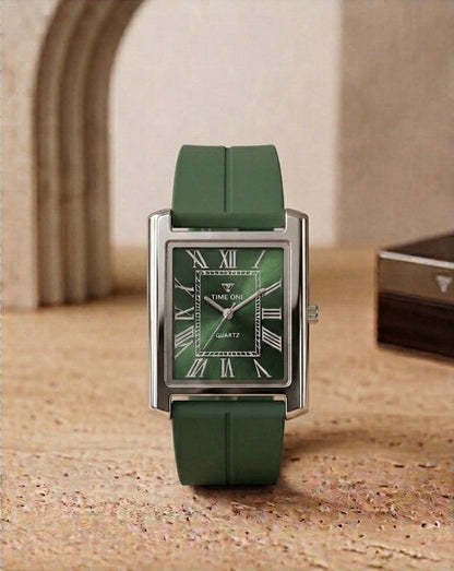 TIME ONE Luxury Rectangular Quartz Watch with Magnetic Lock Rubber Strap